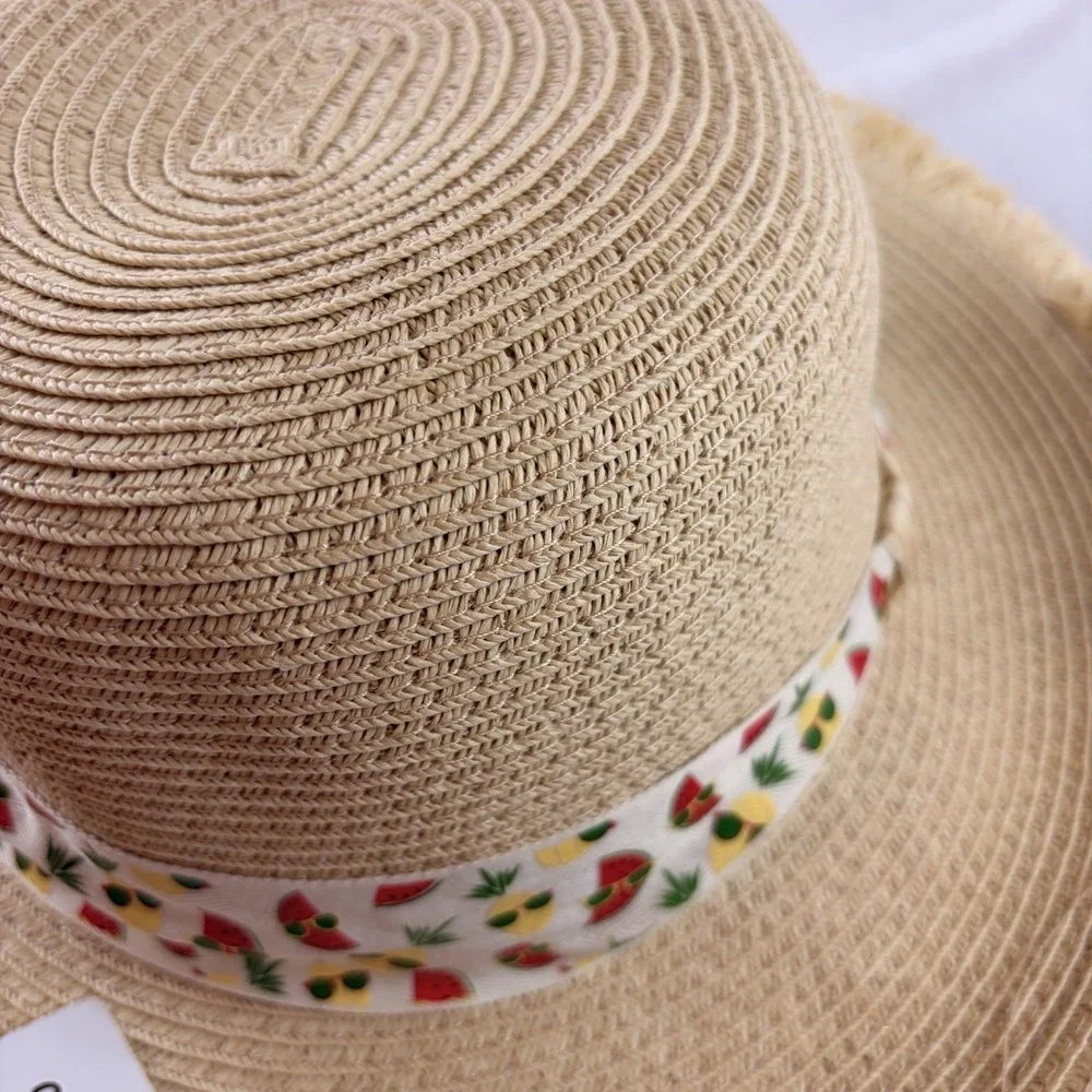 Sunny Dayz Sun N Sand Kids Straw Sun Hat Frayed Brim Fruit Band HK 383 Coastal